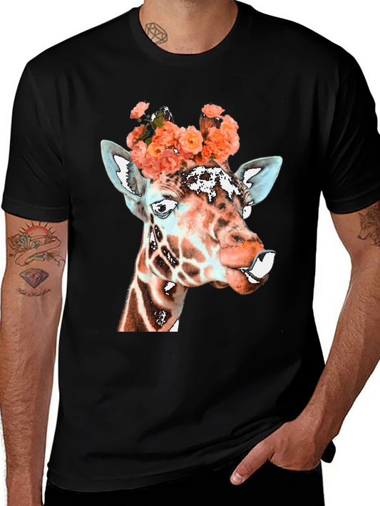 Giraffe Floral Crown Graphic Tee - Unique Animal Shirt
