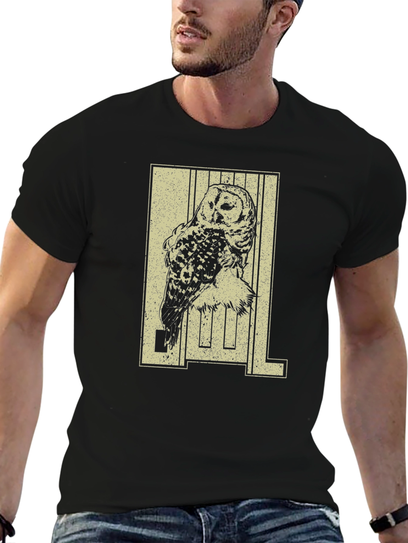 Owl Graphic Print Black T-Shirt