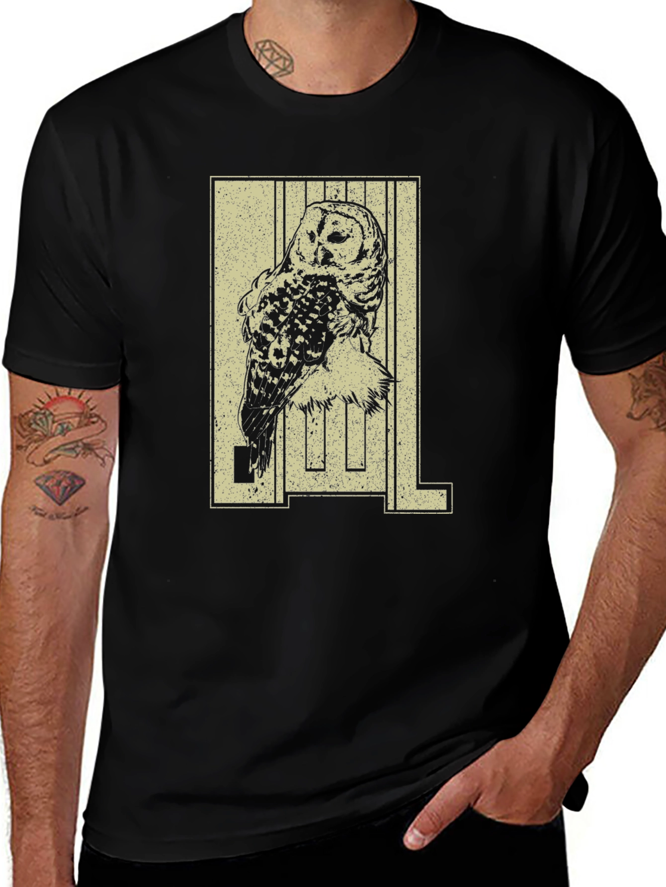 Owl Graphic Print Black T-Shirt