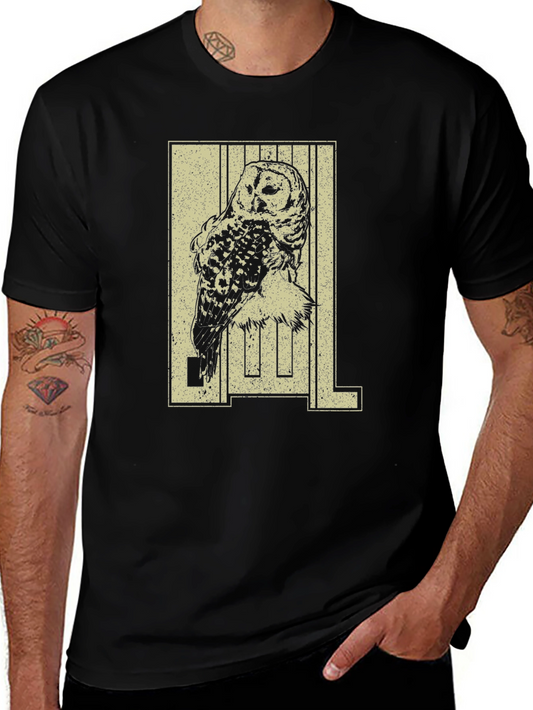 Owl Graphic Print Black T-Shirt