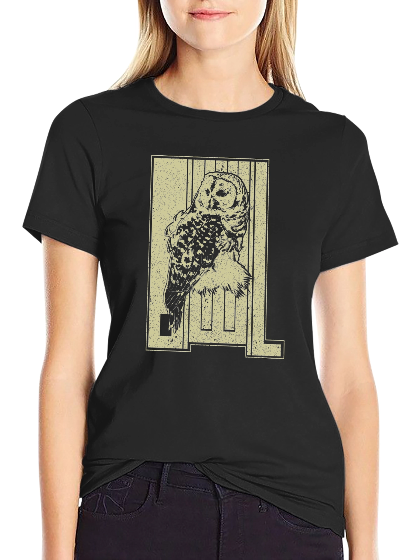 Owl Graphic Print Black T-Shirt