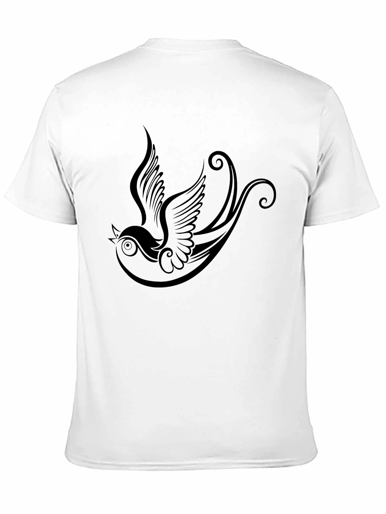 Black T-Shirt with Bird Tattoo Design