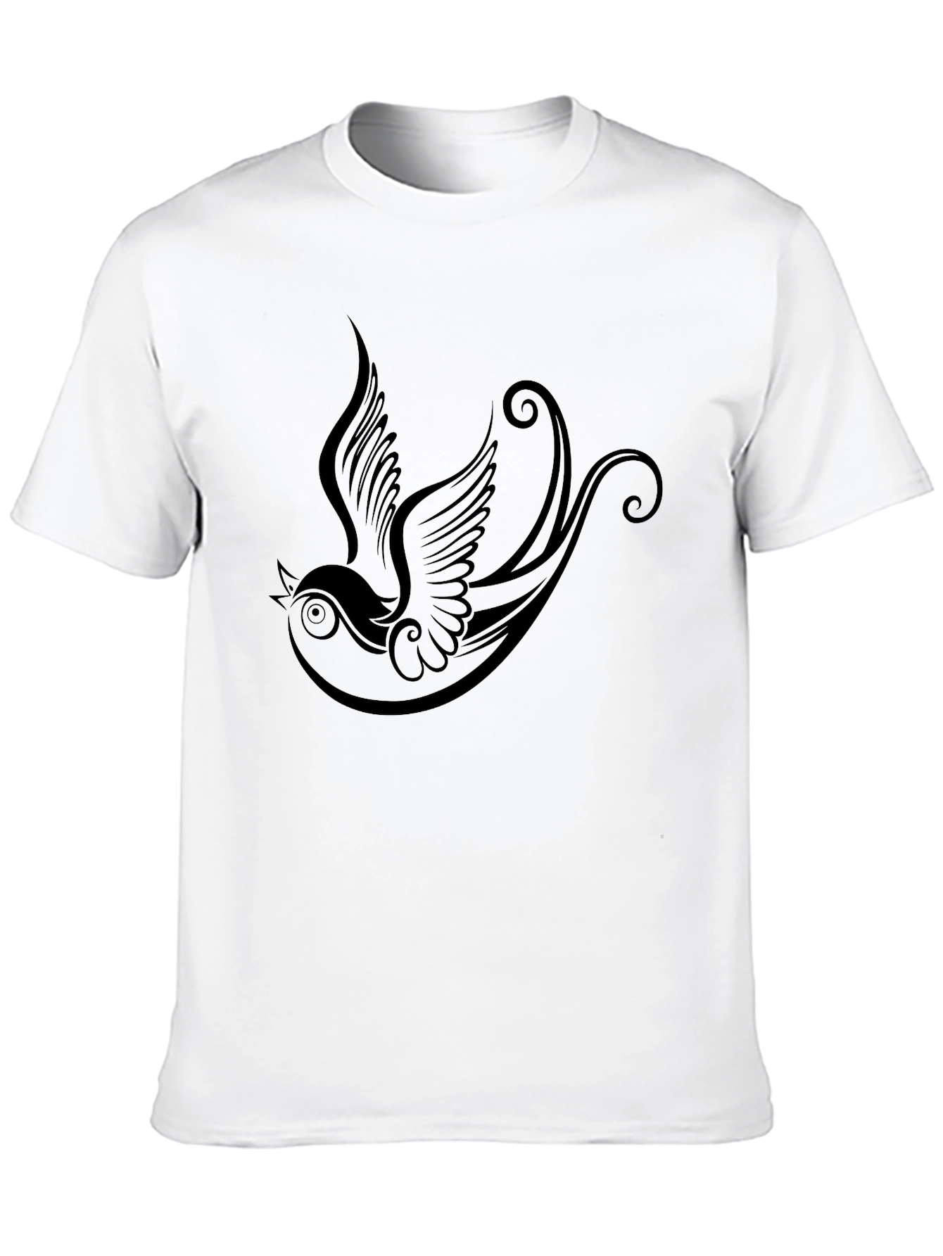 Black T-Shirt with Bird Tattoo Design