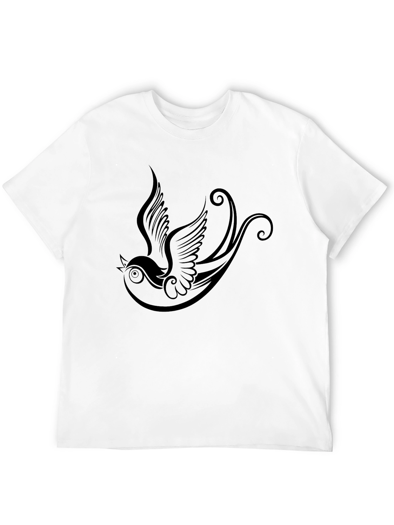 Black T-Shirt with Bird Tattoo Design