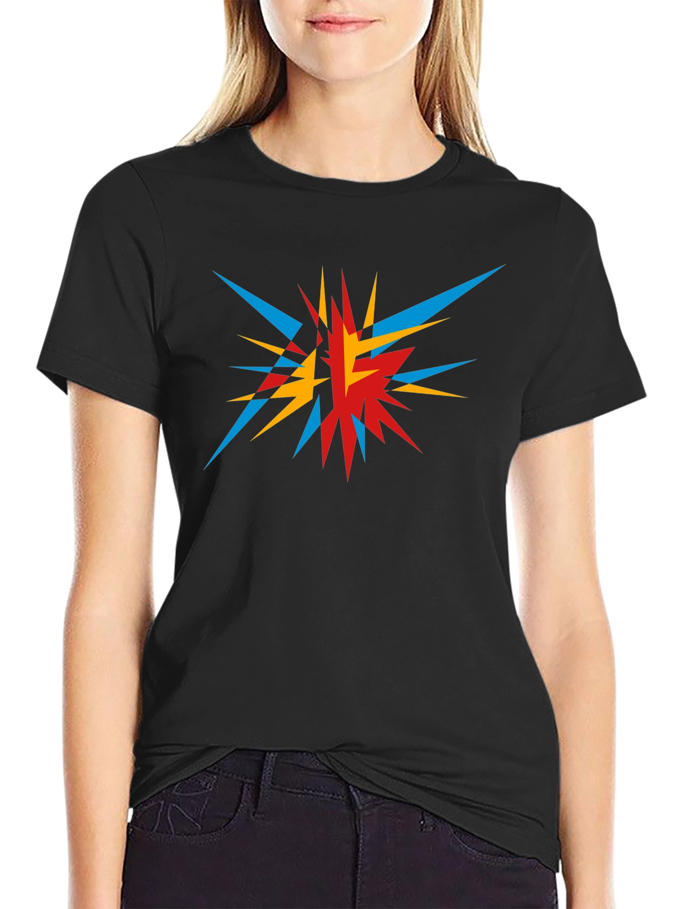 Abstract Geometric Burst Graphic Tee - Black