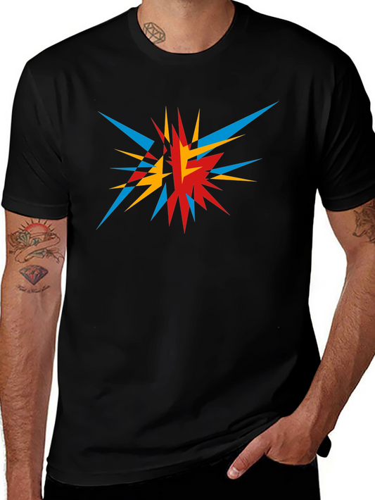 Abstract Geometric Burst Graphic Tee - Black