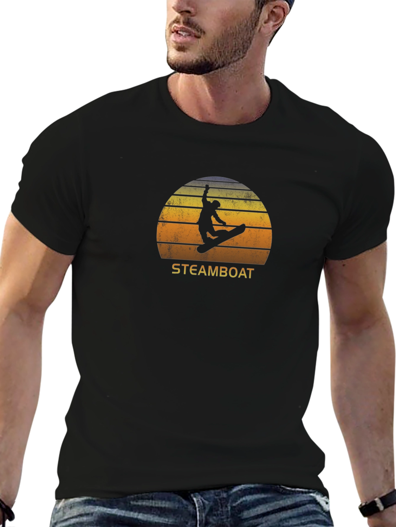 Steamboat Snowboarder T-Shirt - Retro Sunset Design