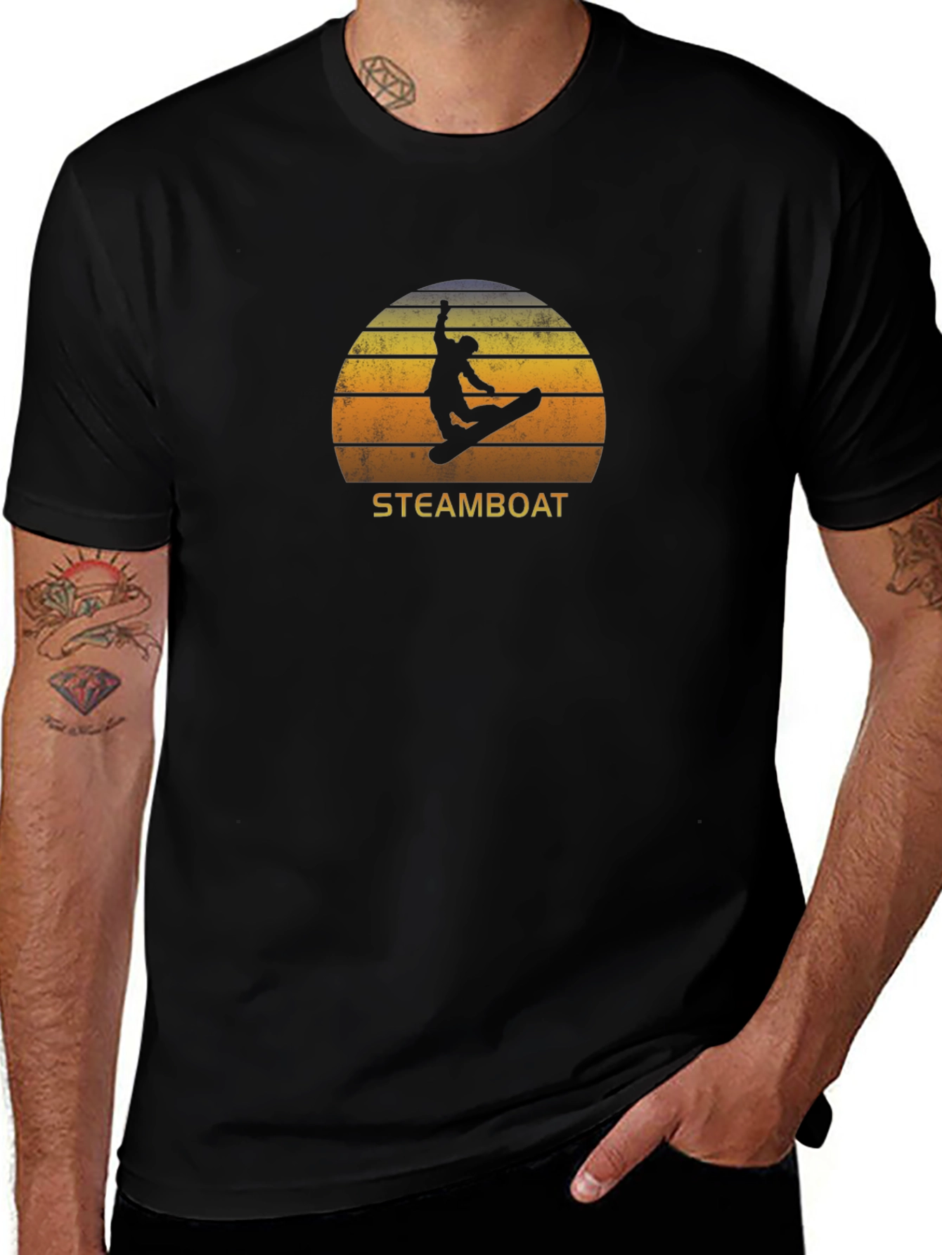 Steamboat Snowboarder T-Shirt - Retro Sunset Design