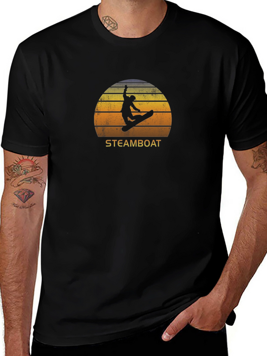 Steamboat Snowboarder T-Shirt - Retro Sunset Design