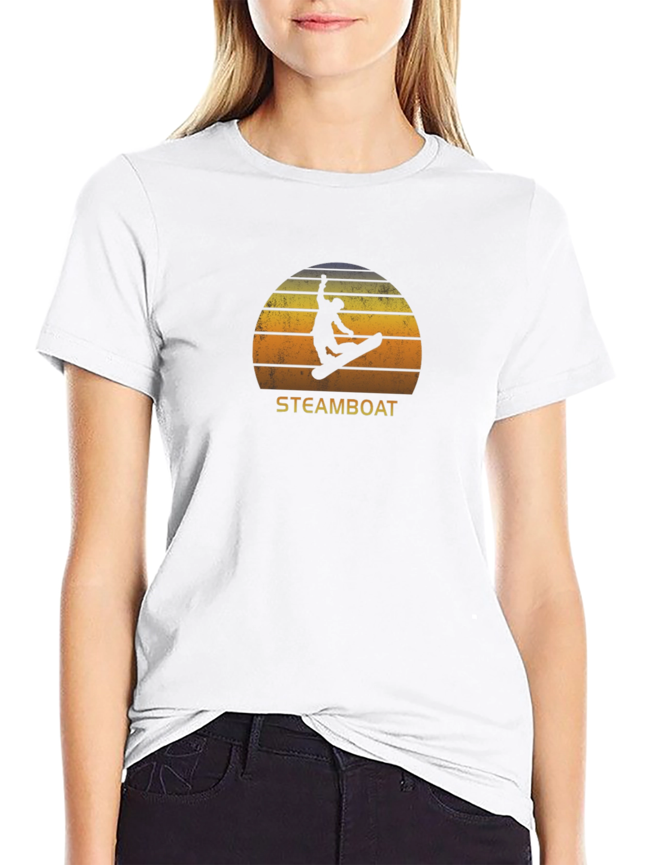 Steamboat Snowboarder T-Shirt - Retro Sunset Design