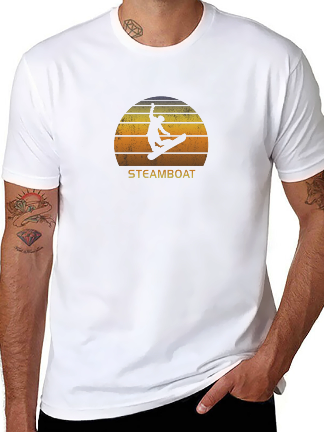 Steamboat Snowboarder T-Shirt - Retro Sunset Design