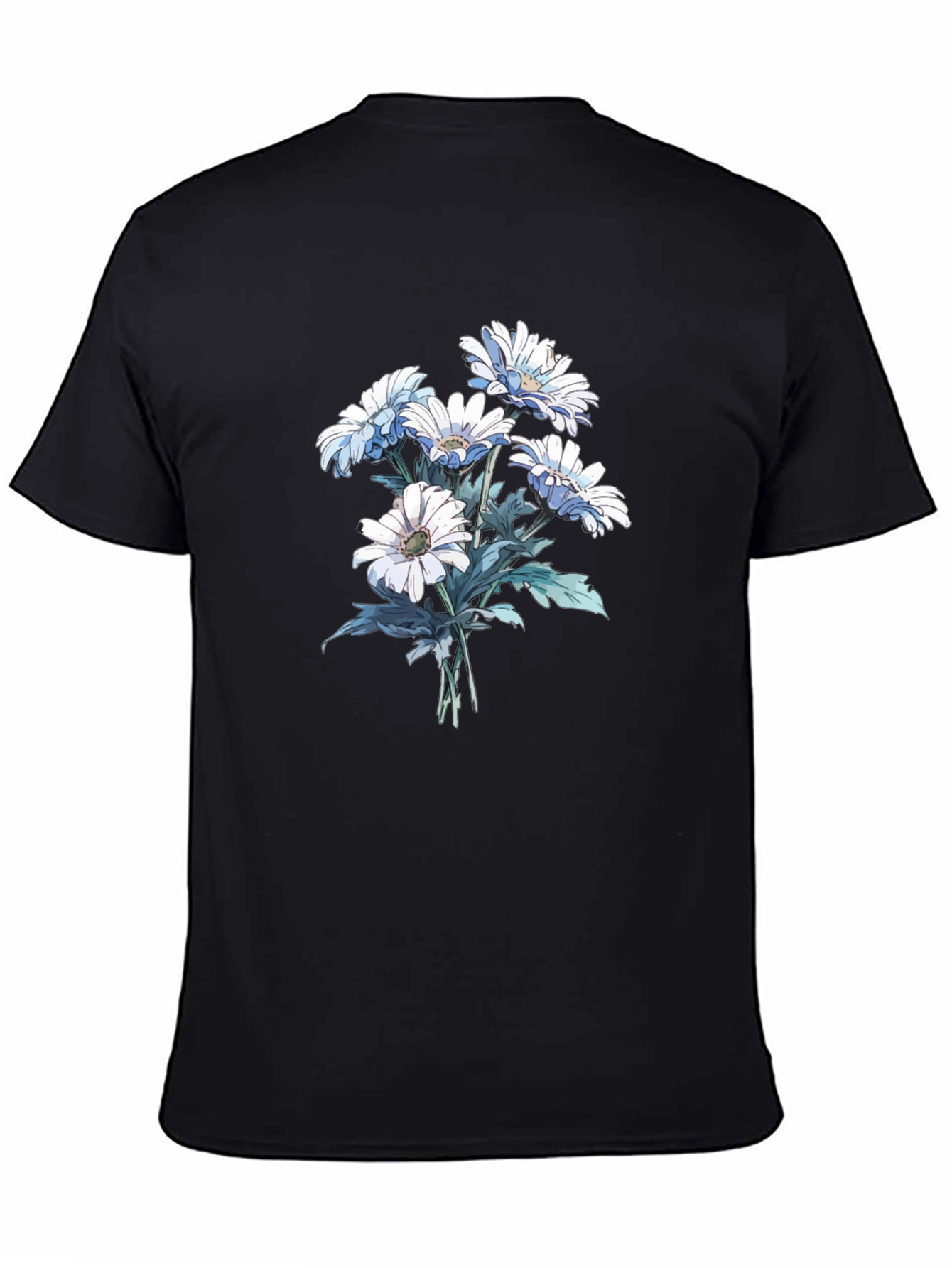 Floral Print Tee - White Daisies on Black