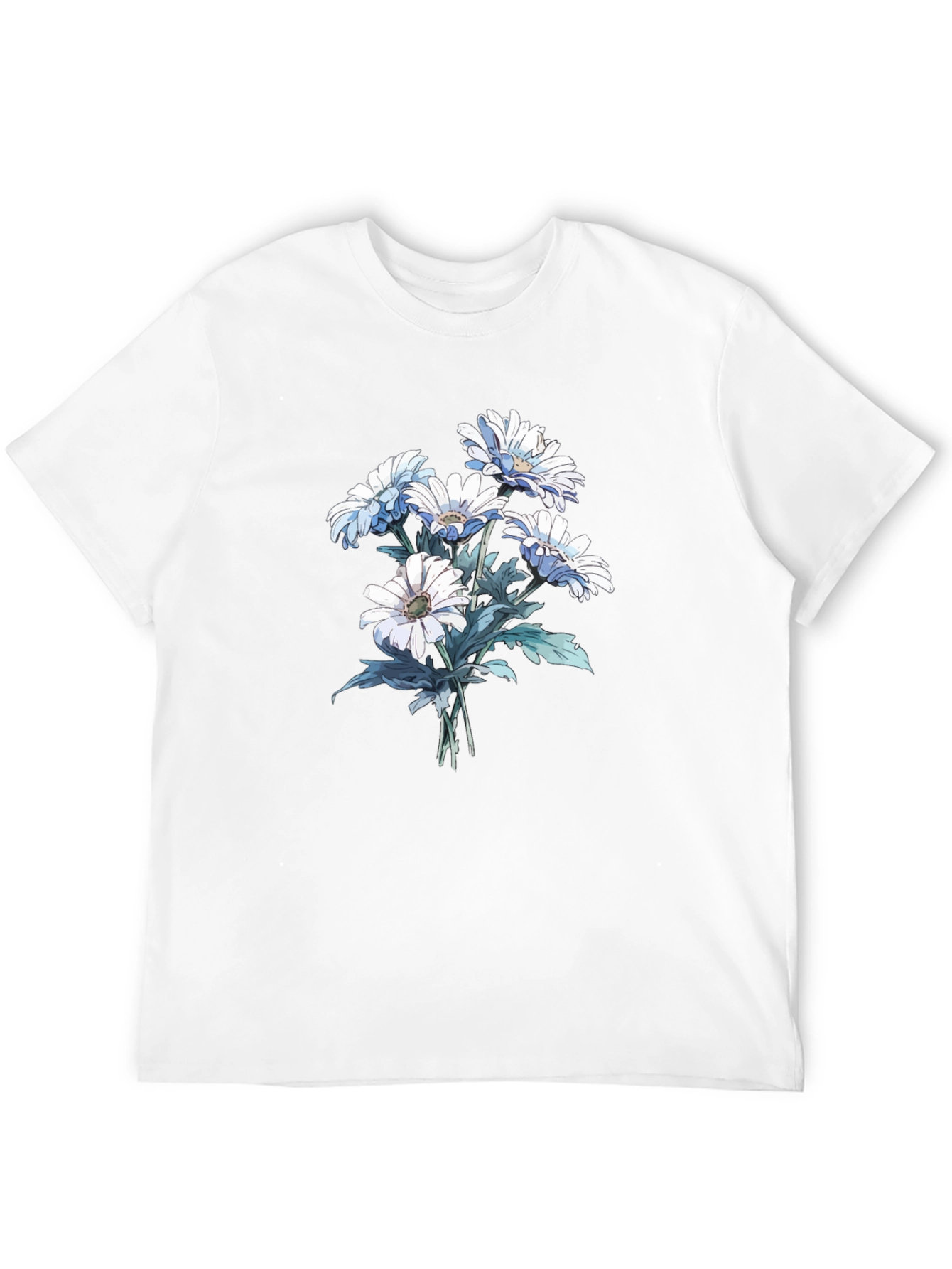 Floral Print Tee - White Daisies on Black
