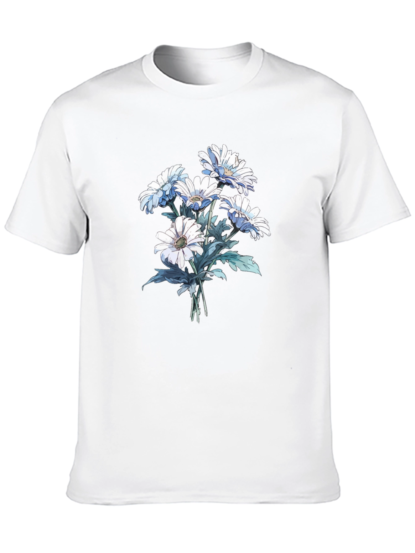 Floral Print Tee - White Daisies on Black