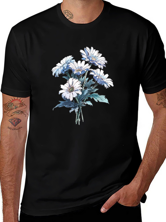 Floral Print Tee - White Daisies on Black