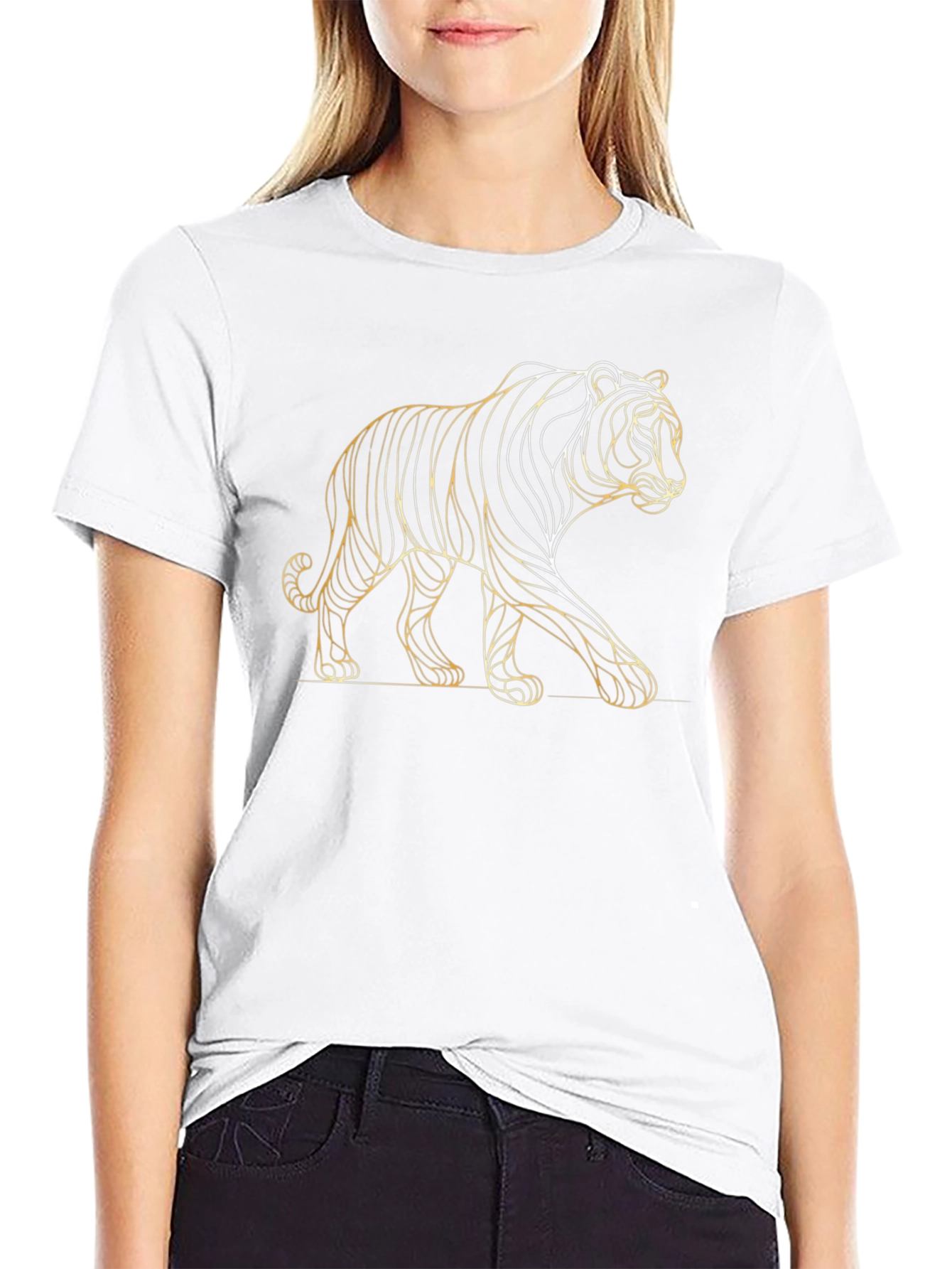 Modern Tiger Line Art Graphic Tee - Black