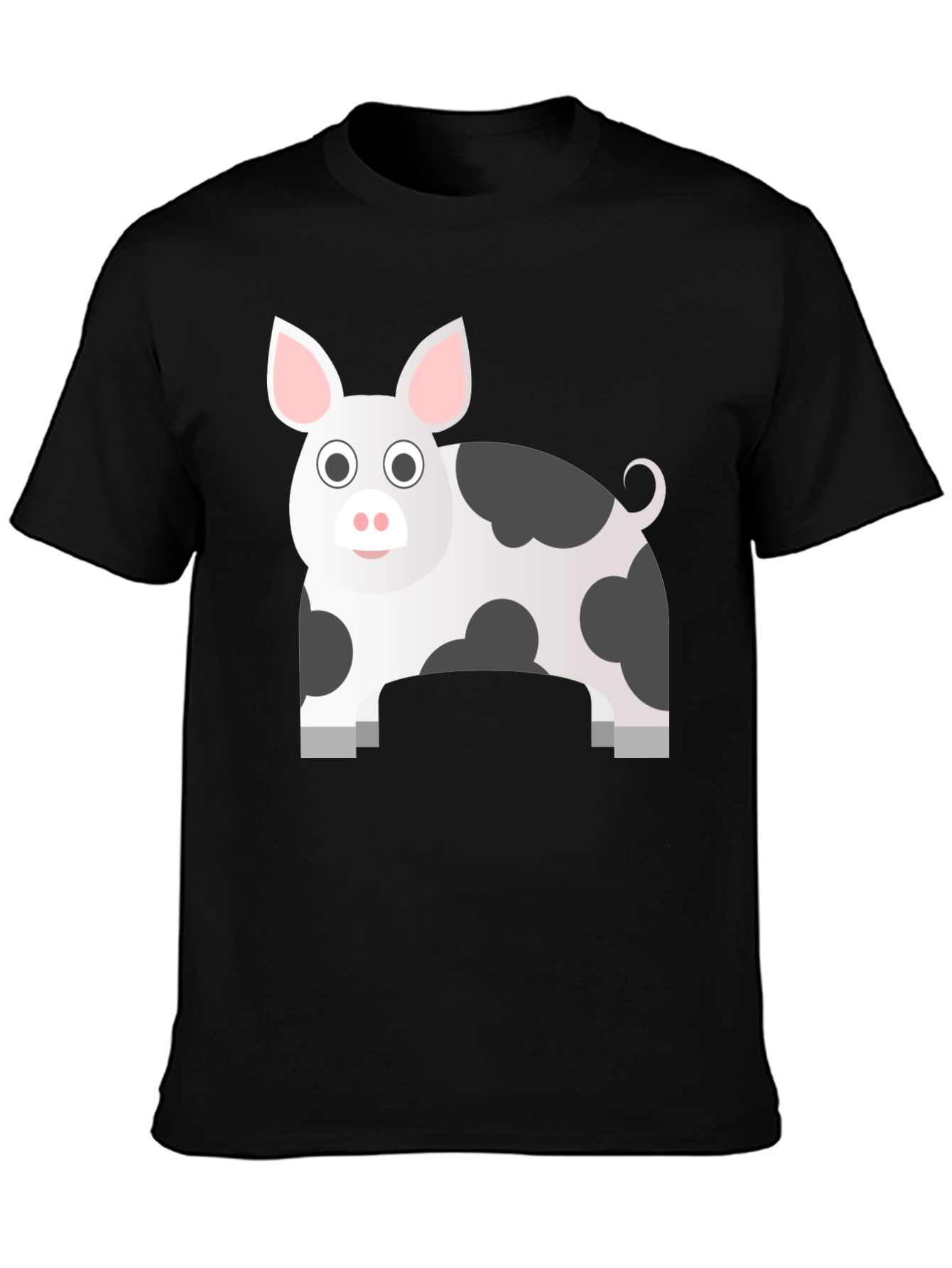Pig Cartoon Graphic Black T-Shirt
