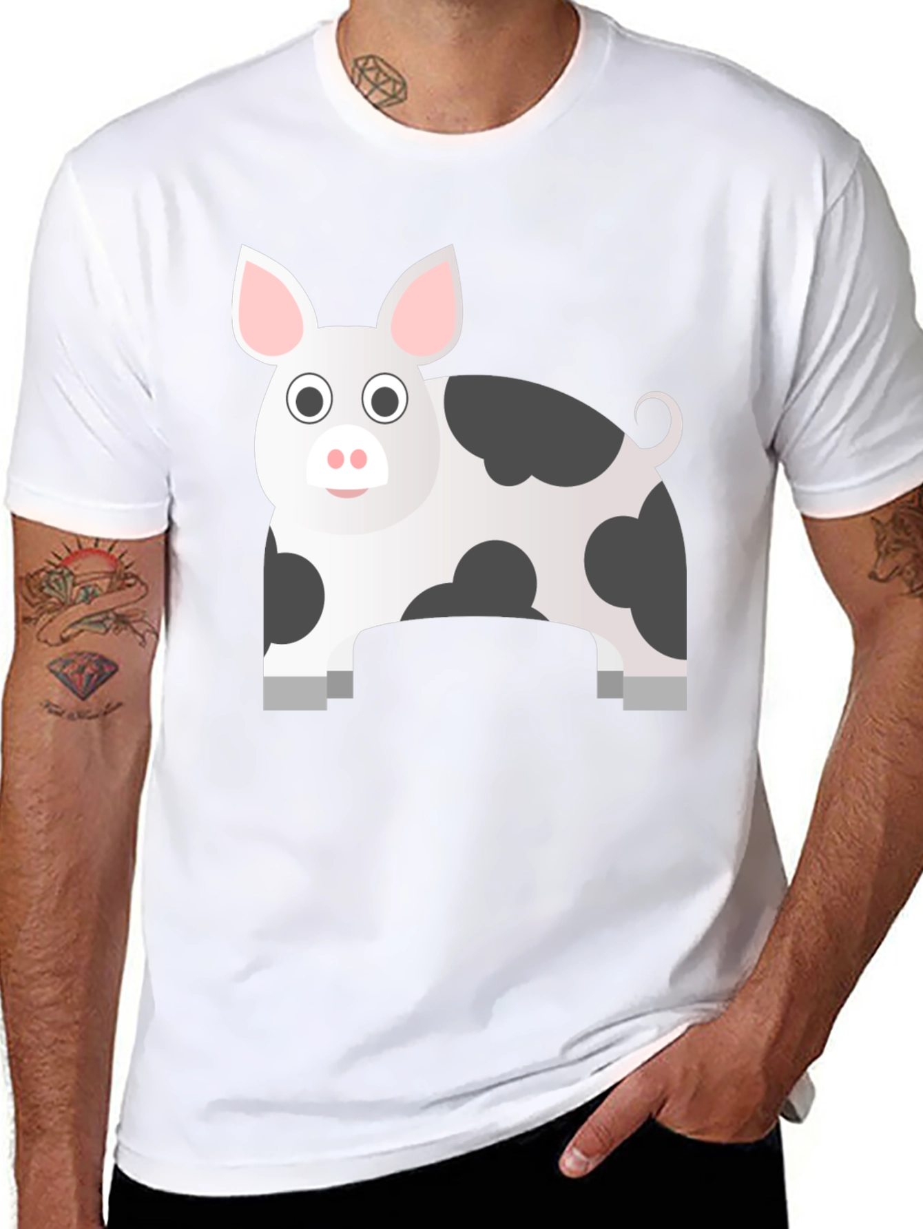 Pig Cartoon Graphic Black T-Shirt