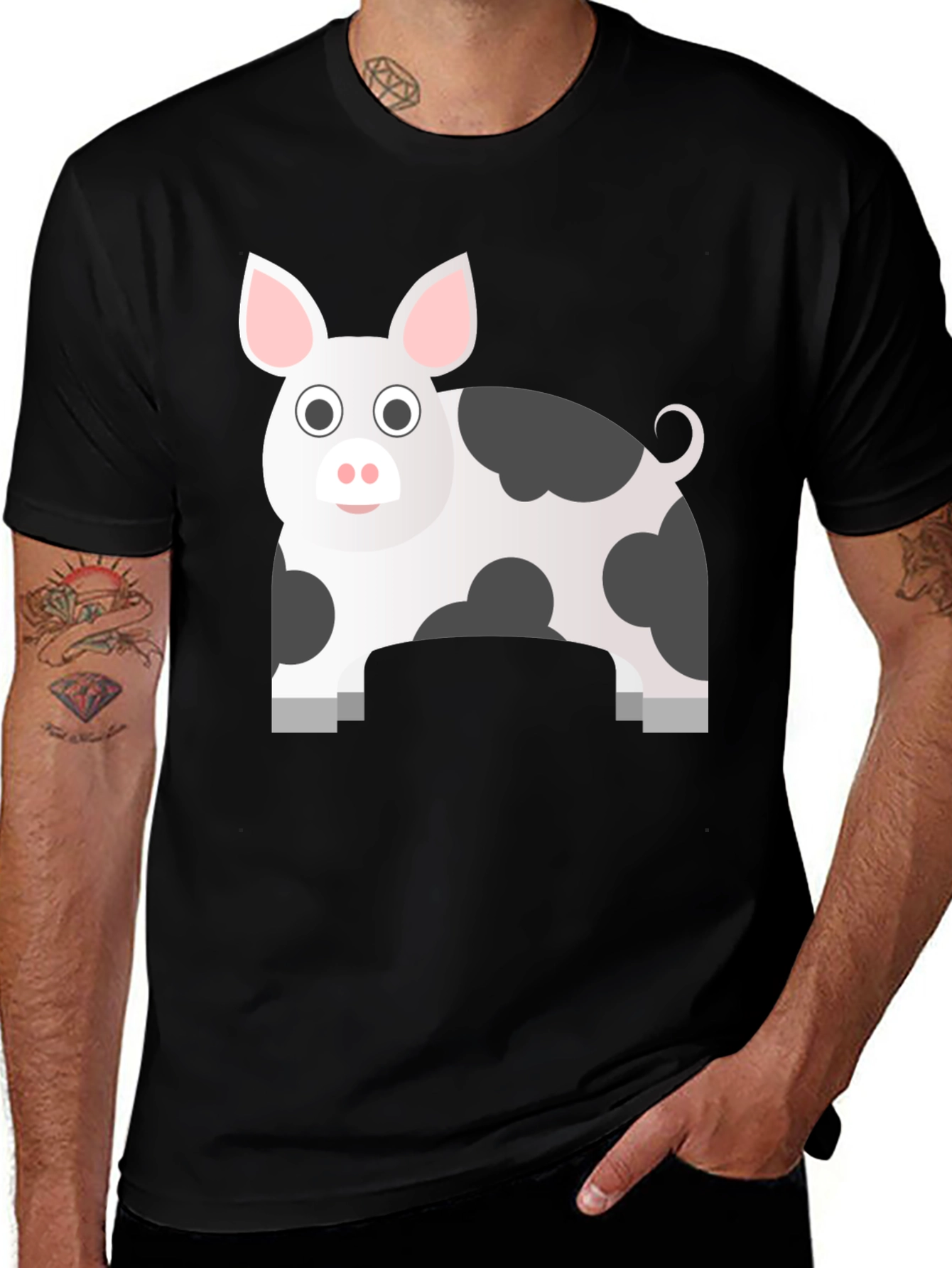 Pig Cartoon Graphic Black T-Shirt