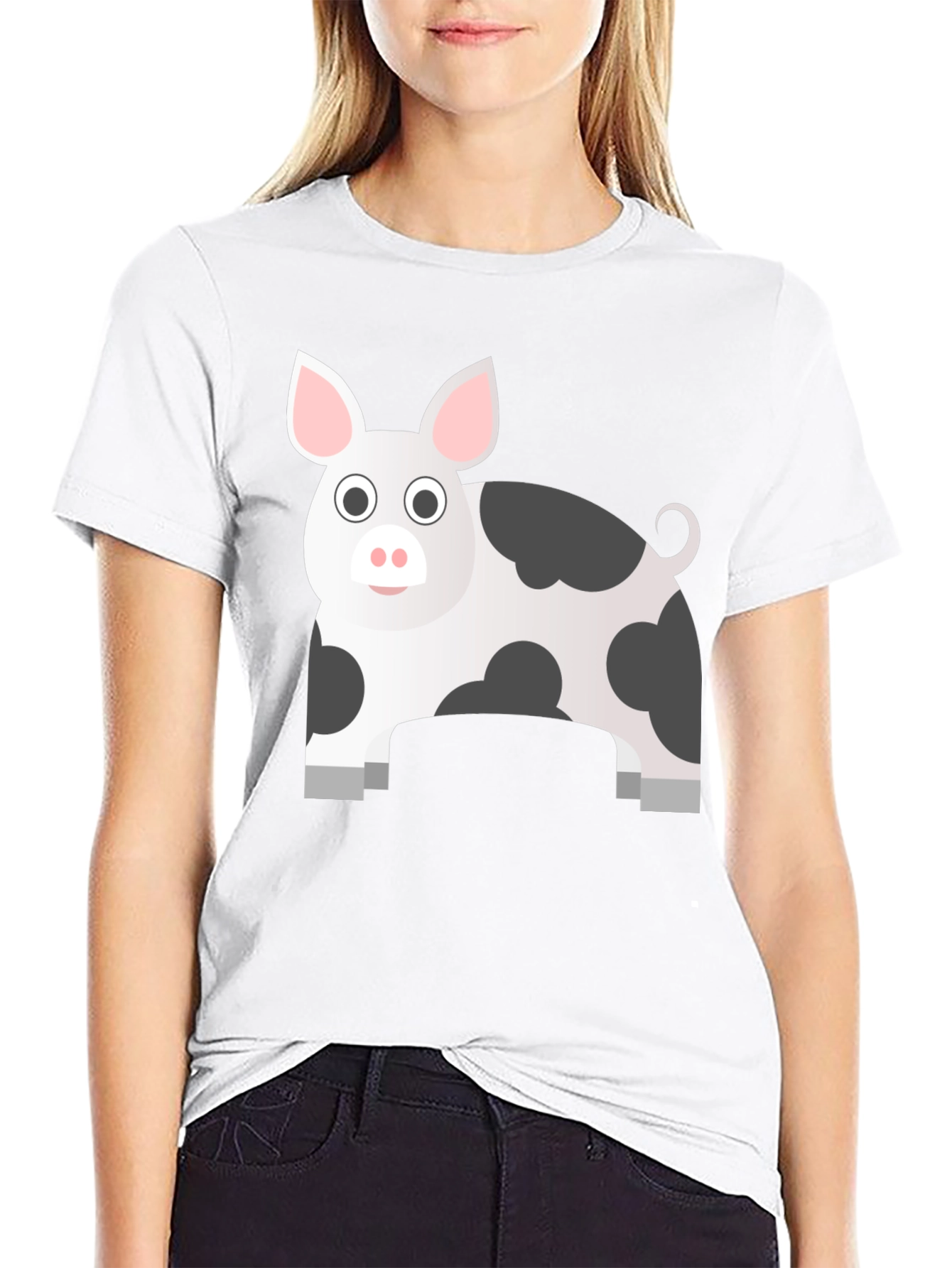 Pig Cartoon Graphic Black T-Shirt