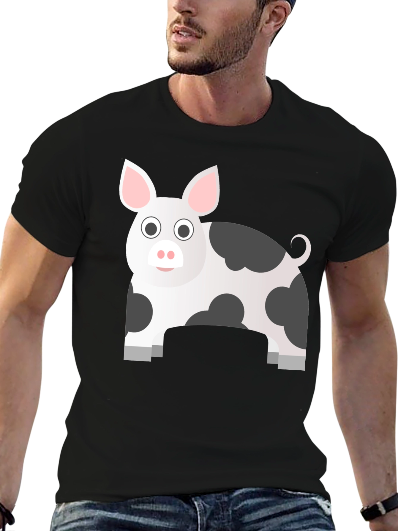 Pig Cartoon Graphic Black T-Shirt