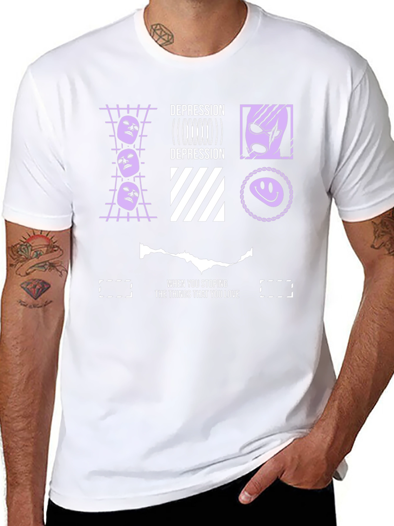 Depression Themed Graphic Print Black T-Shirt