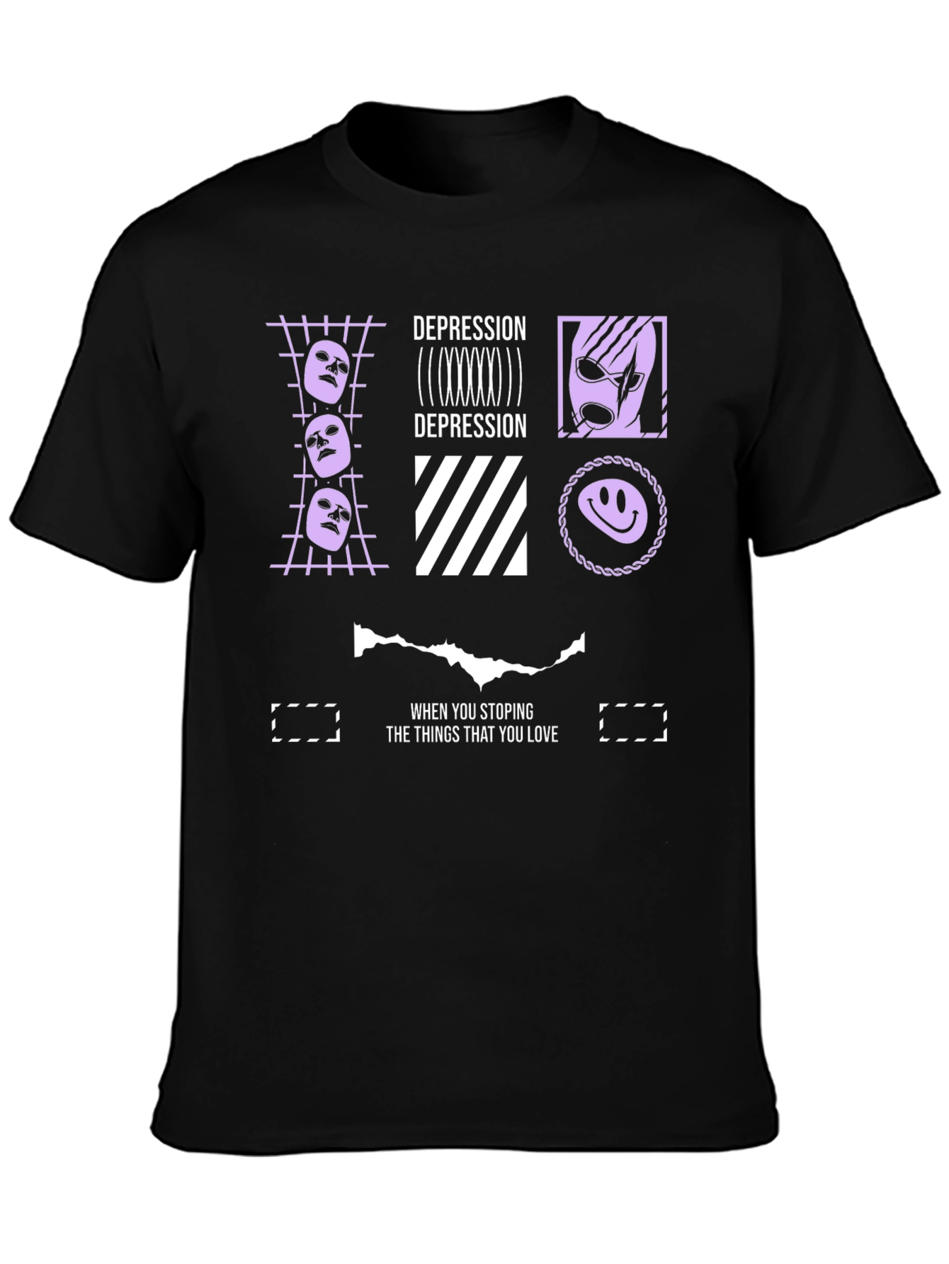 Depression Themed Graphic Print Black T-Shirt