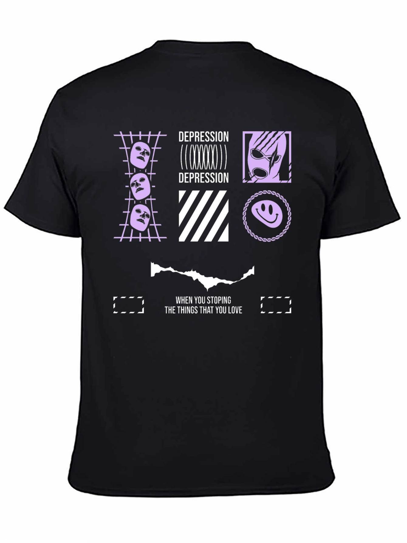 Depression Themed Graphic Print Black T-Shirt