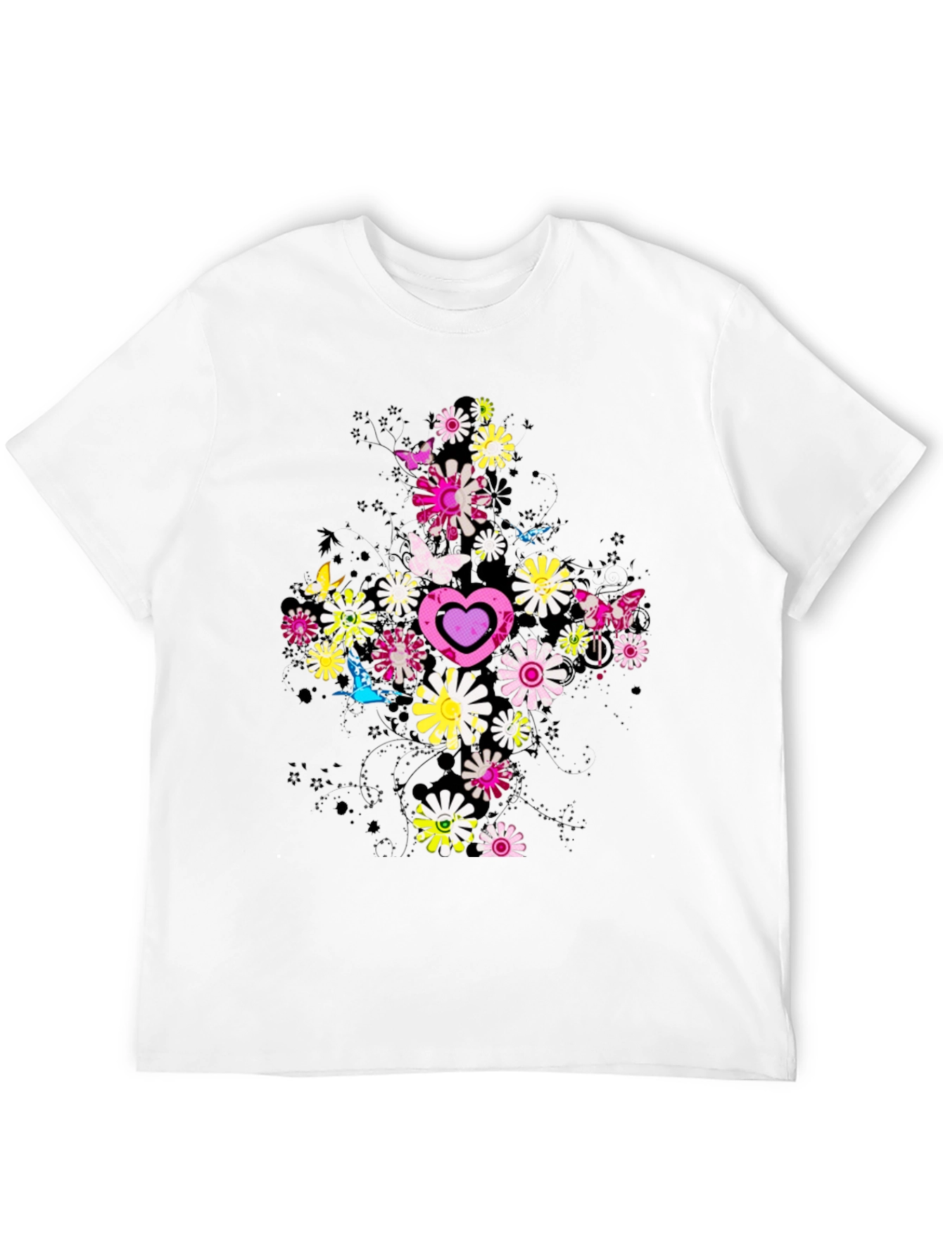 Floral Heart Graphic Tee - Trendy Design