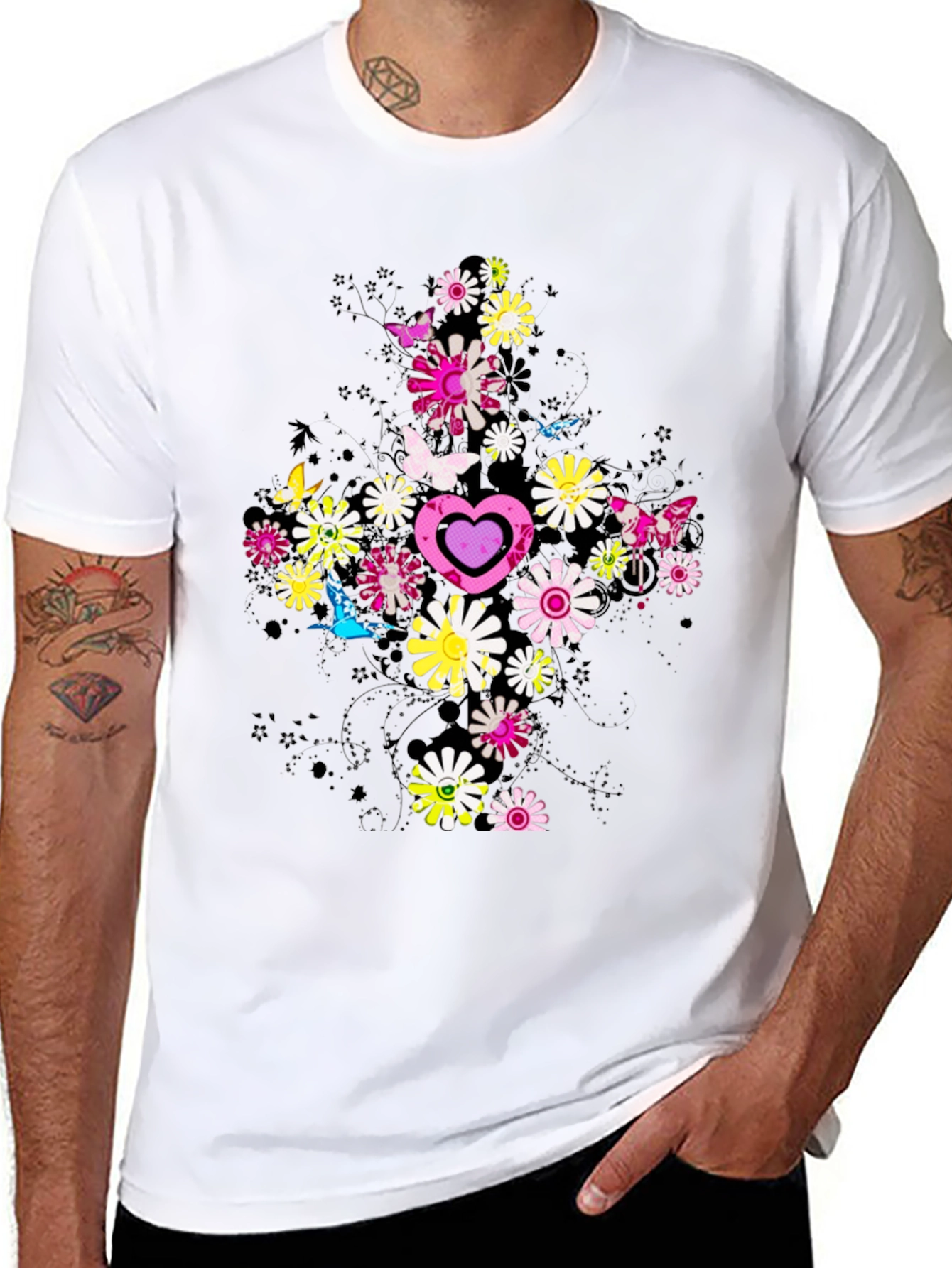 Floral Heart Graphic Tee - Trendy Design