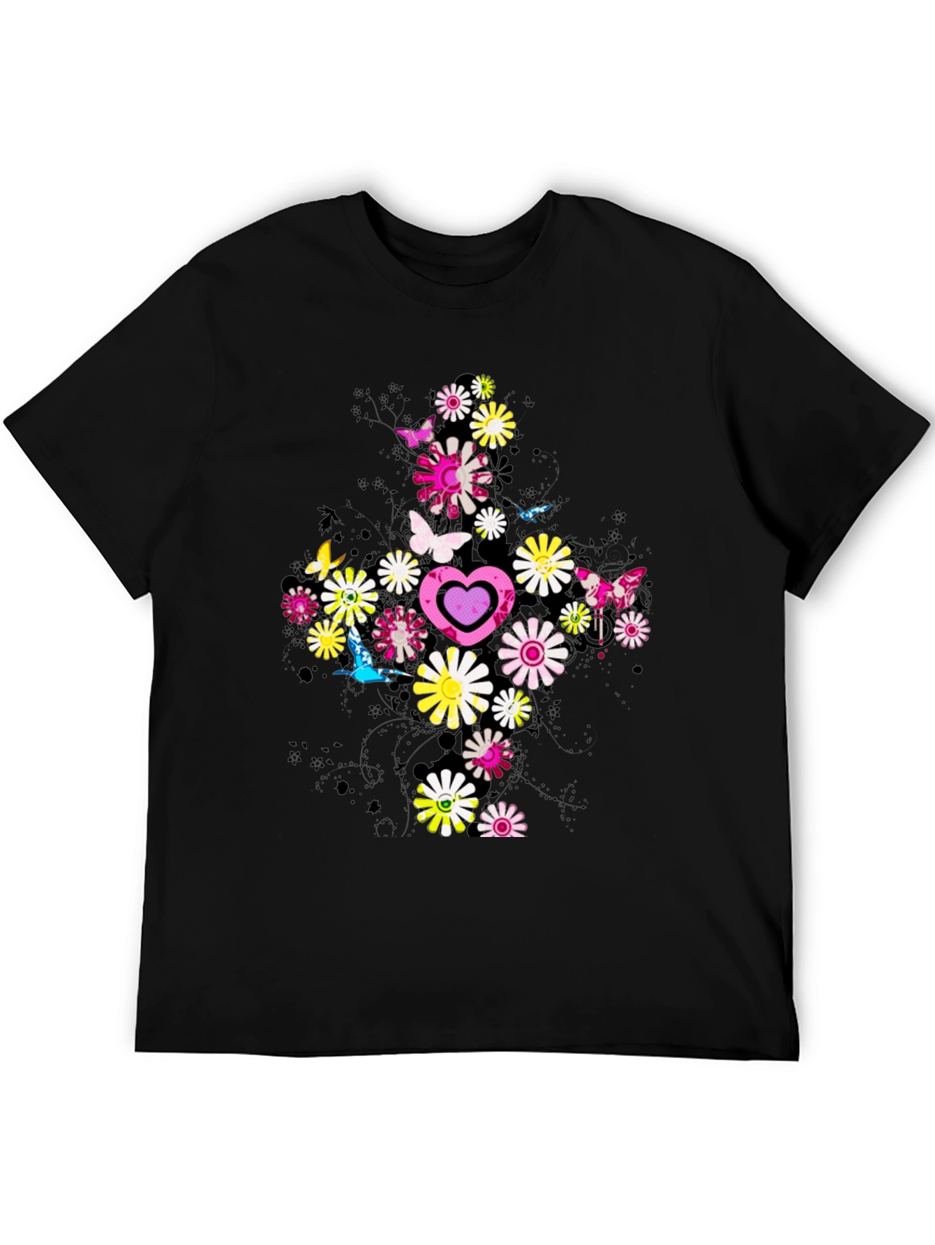 Floral Heart Graphic Tee - Trendy Design