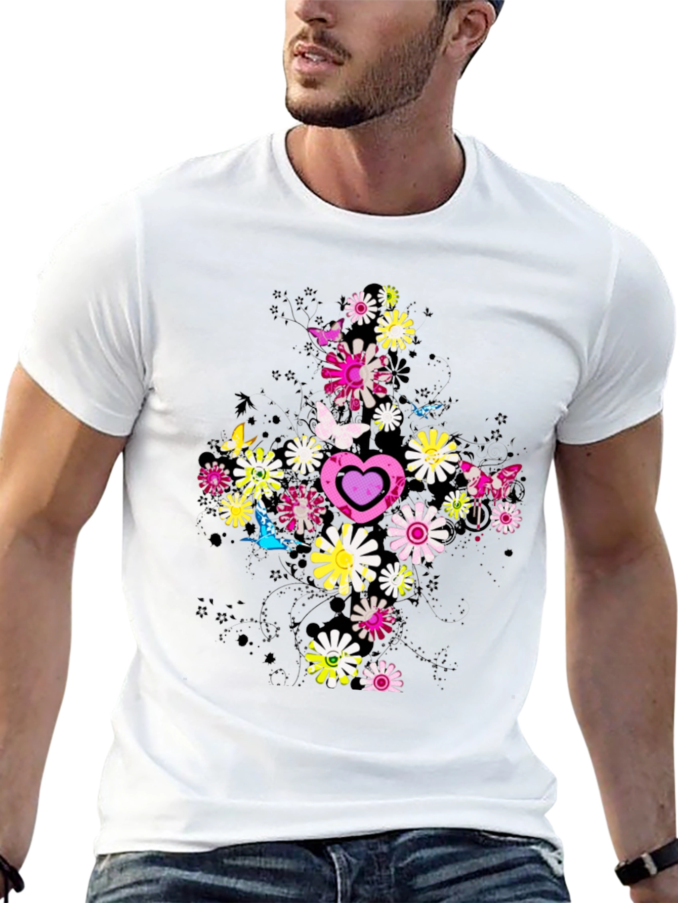 Floral Heart Graphic Tee - Trendy Design