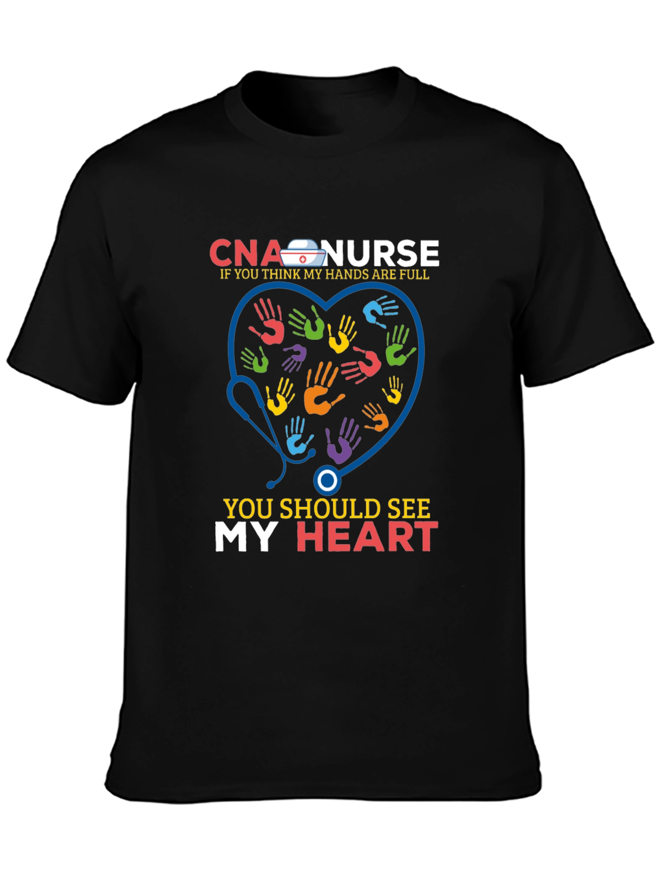 CNA Nurse Heart Hands Graphic Tee