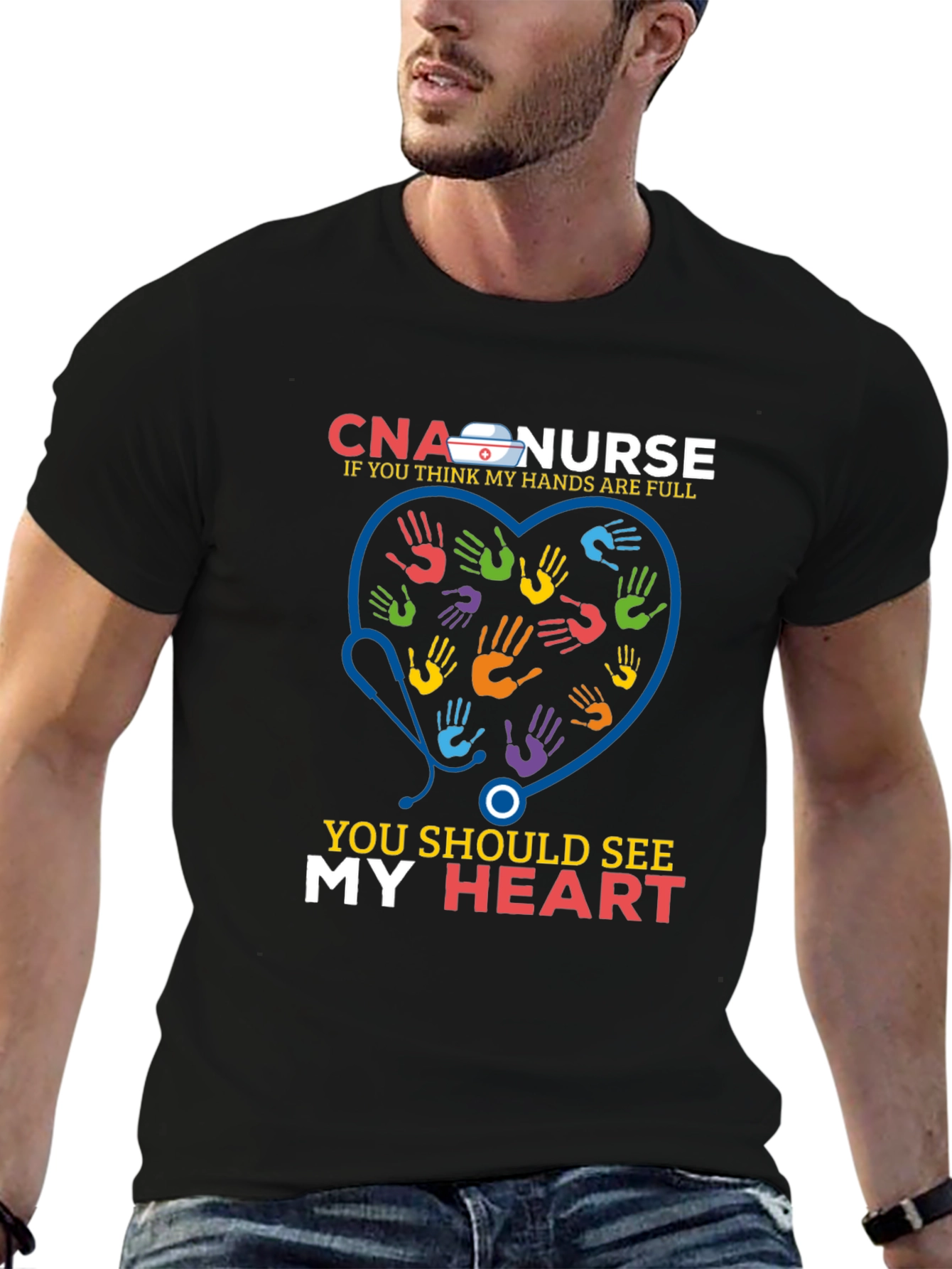CNA Nurse Heart Hands Graphic Tee