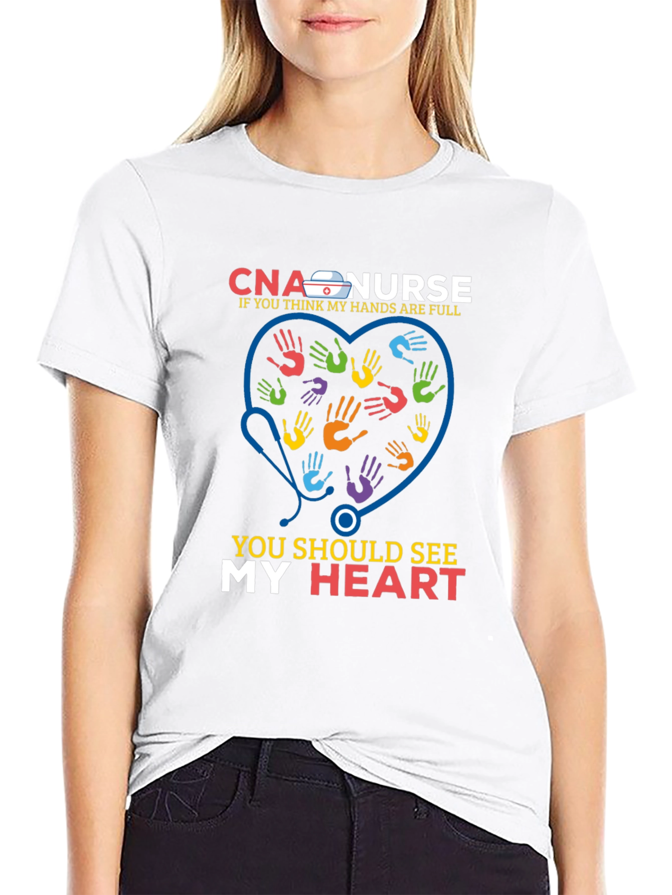 CNA Nurse Heart Hands Graphic Tee