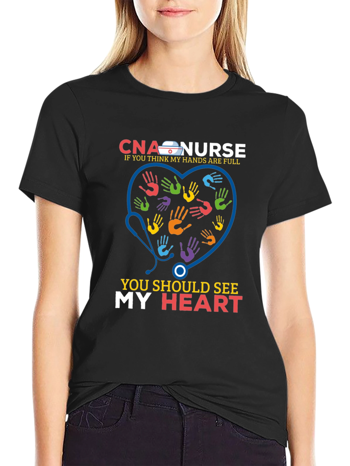 CNA Nurse Heart Hands Graphic Tee