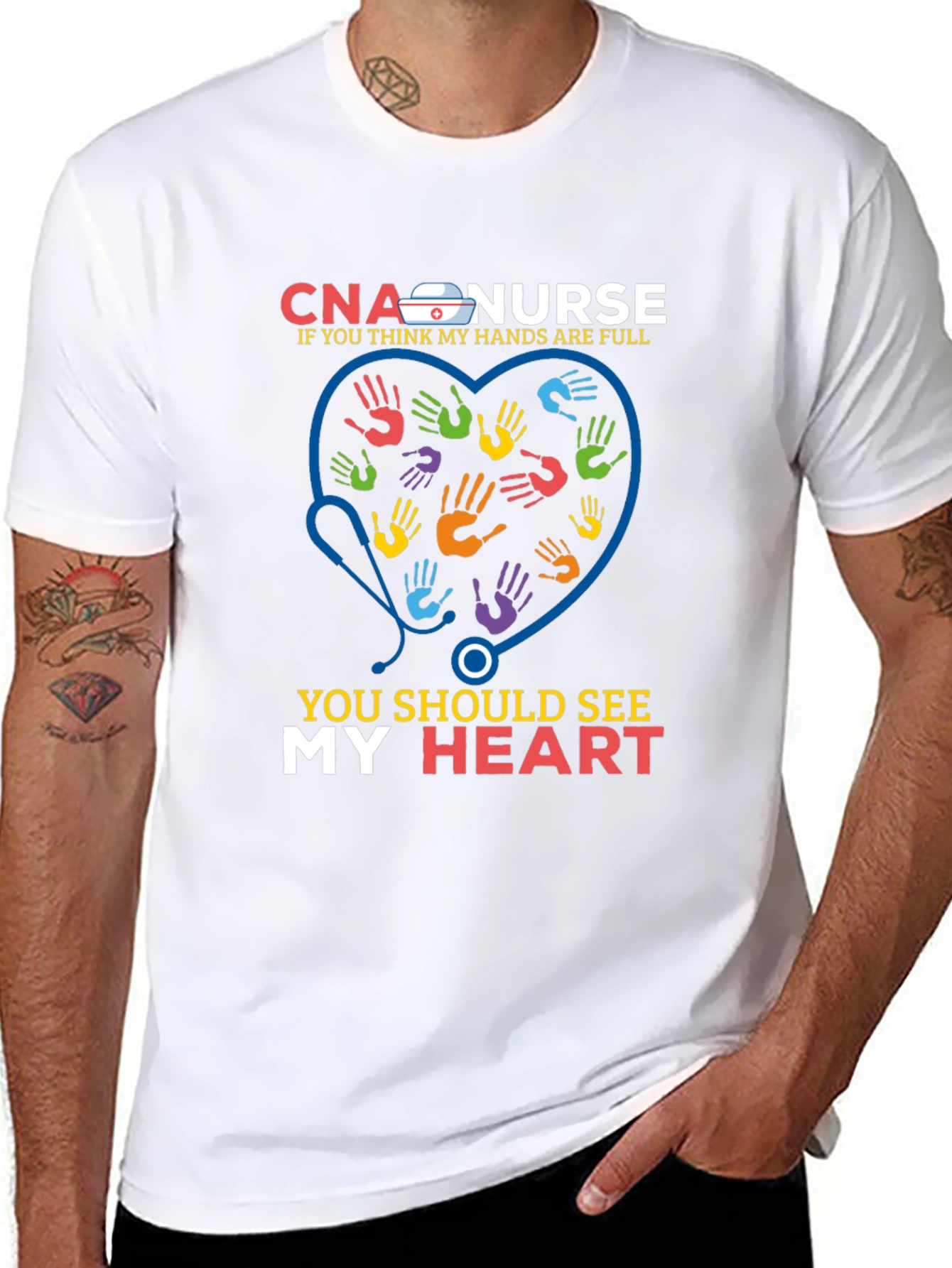 CNA Nurse Heart Hands Graphic Tee
