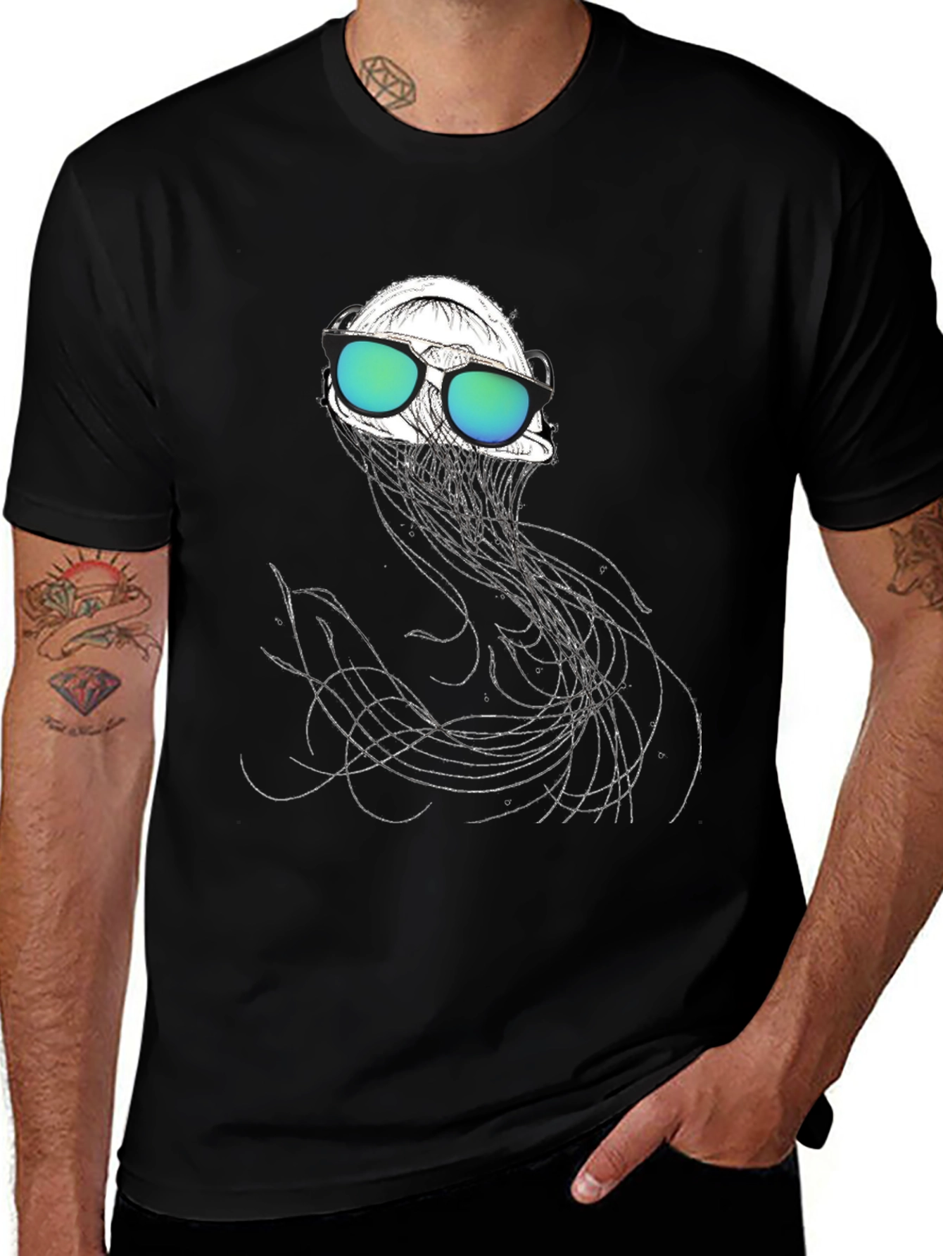 Jellyfish Tee: Cool Graphic Print Black Cotton Shirt
