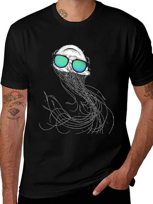Jellyfish Tee: Cool Graphic Print Black Cotton Shirt