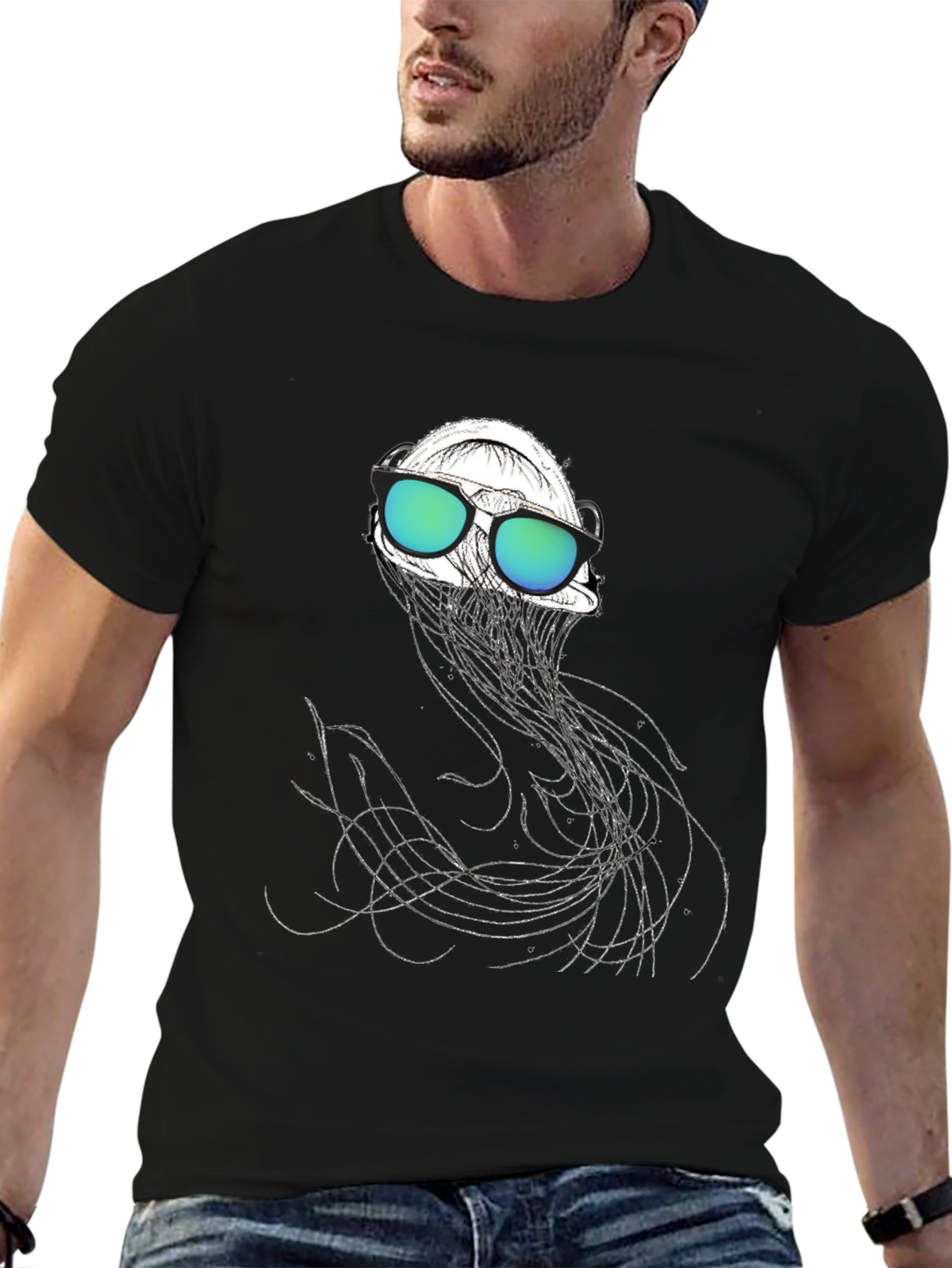 Jellyfish Tee: Cool Graphic Print Black Cotton Shirt