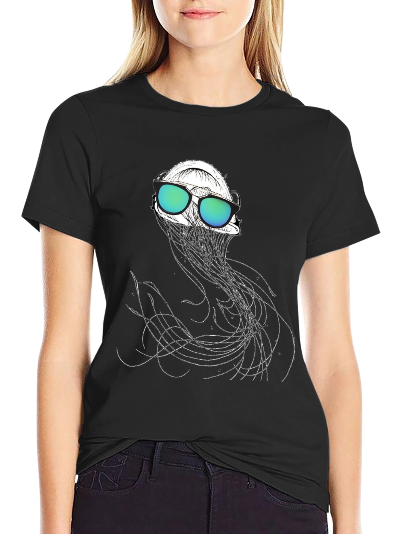 Jellyfish Tee: Cool Graphic Print Black Cotton Shirt