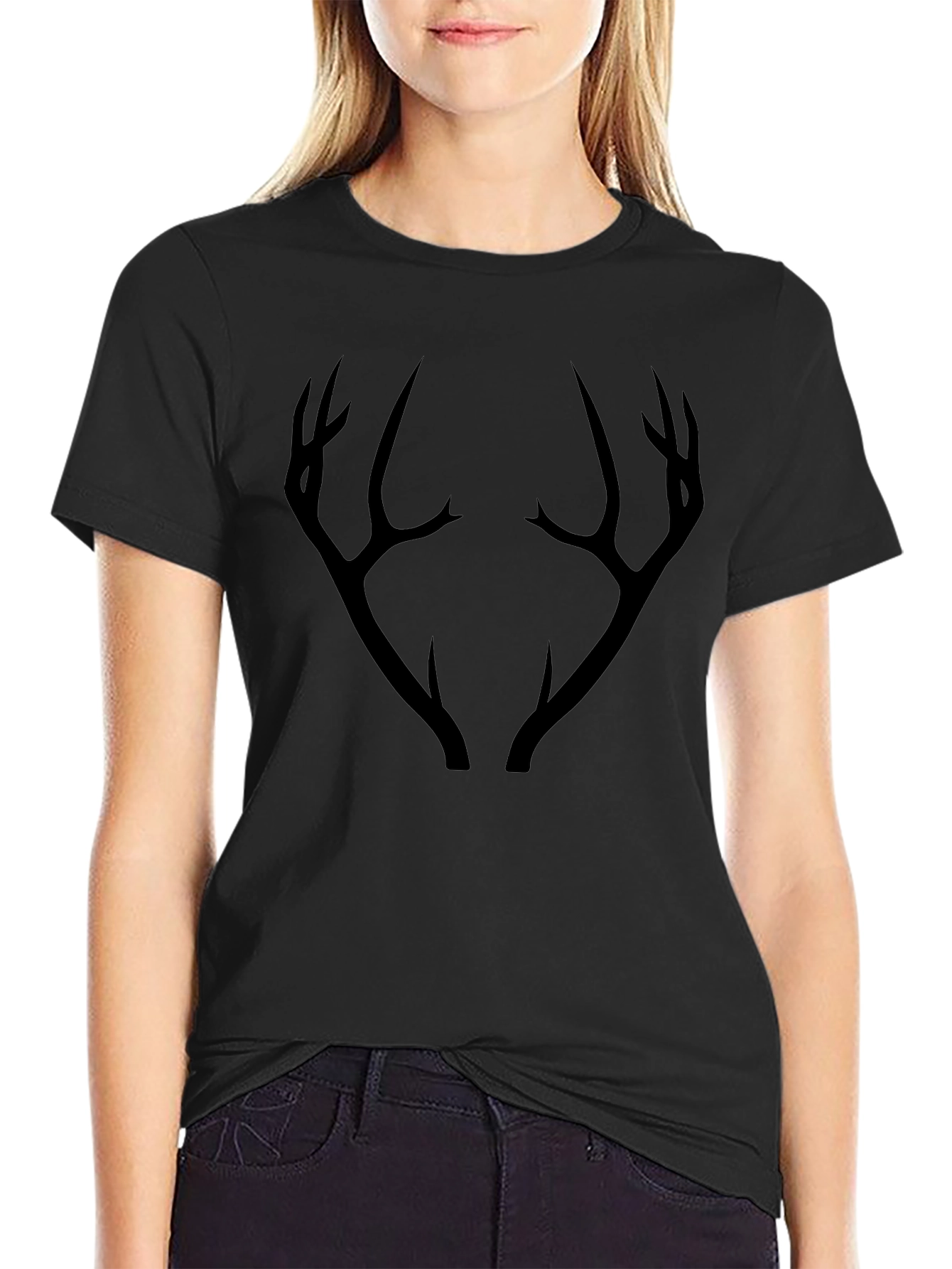 Mens Black T-Shirt with Antler Graphic
