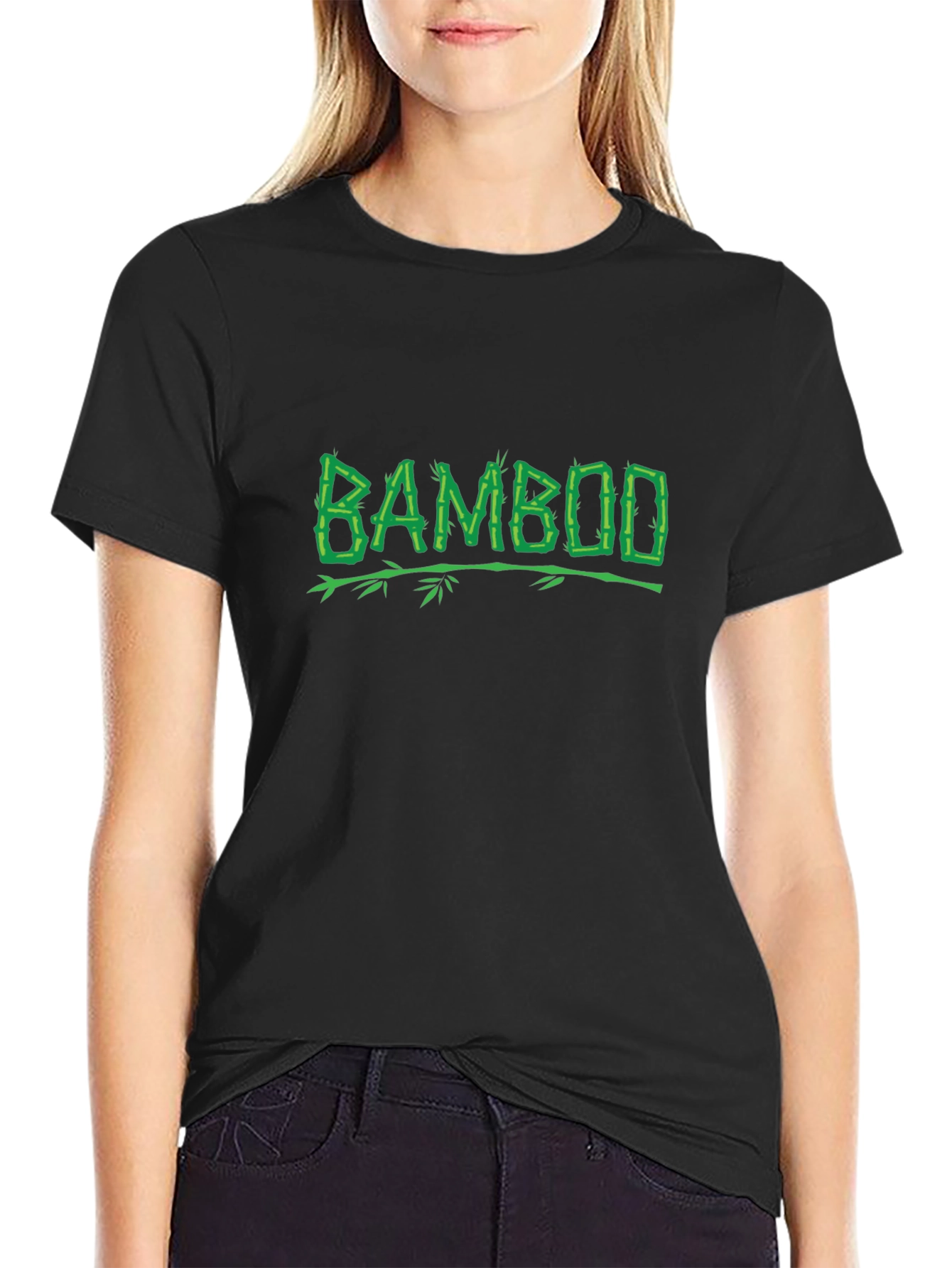 Bamboo Graphic Print Black T-Shirt