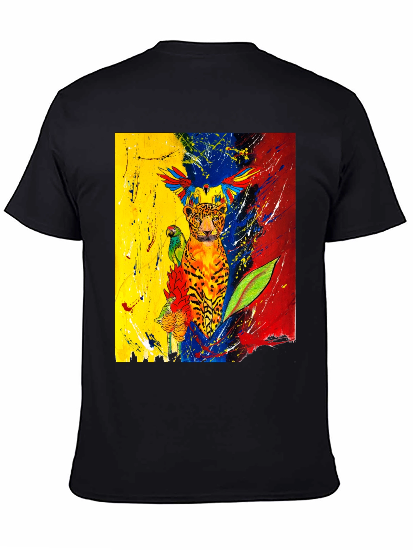 Vibrant Wildlife Art T-Shirt - Black