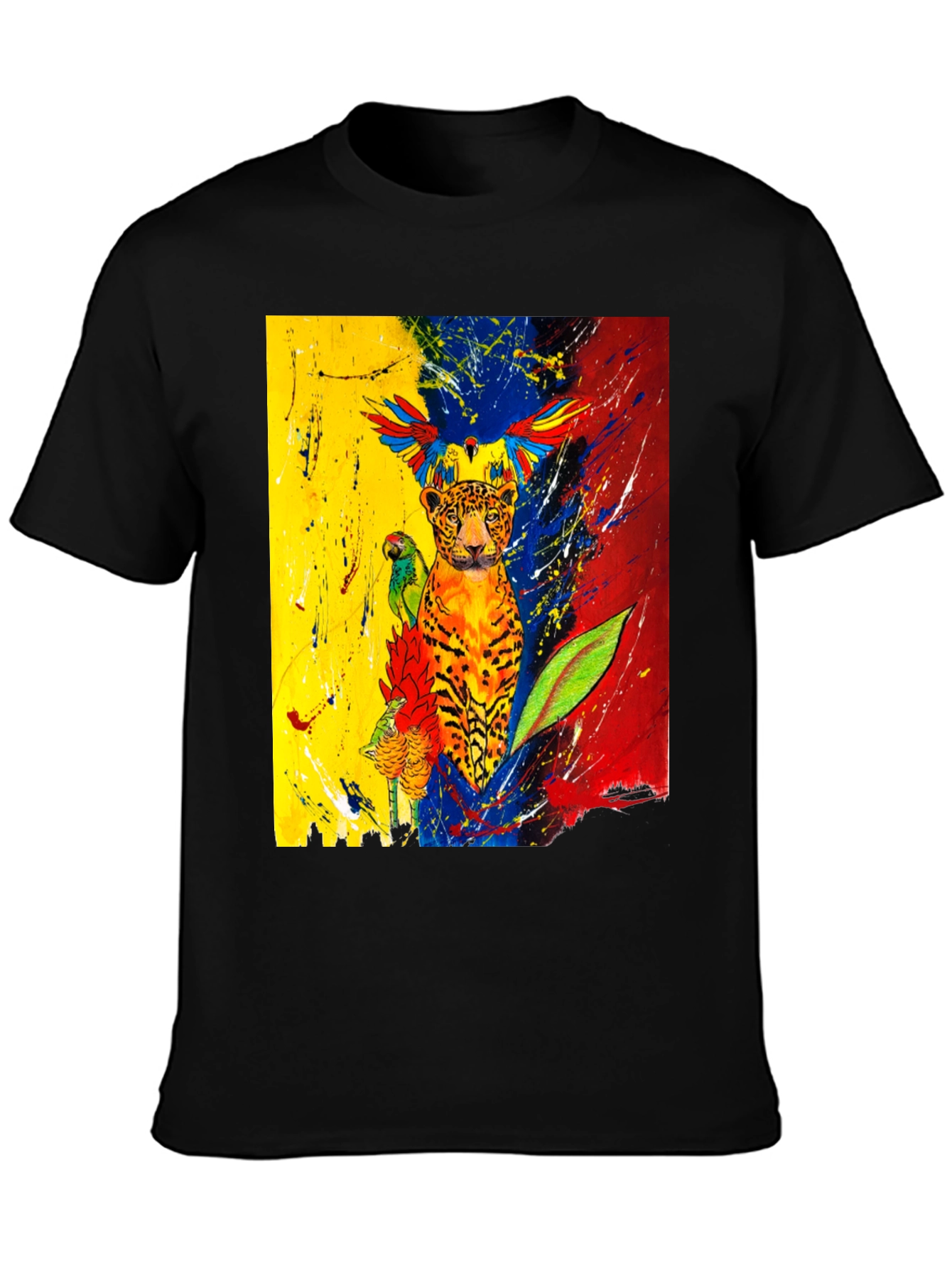 Vibrant Wildlife Art T-Shirt - Black