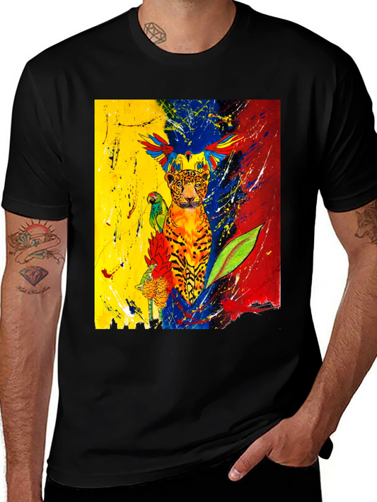 Vibrant Wildlife Art T-Shirt - Black