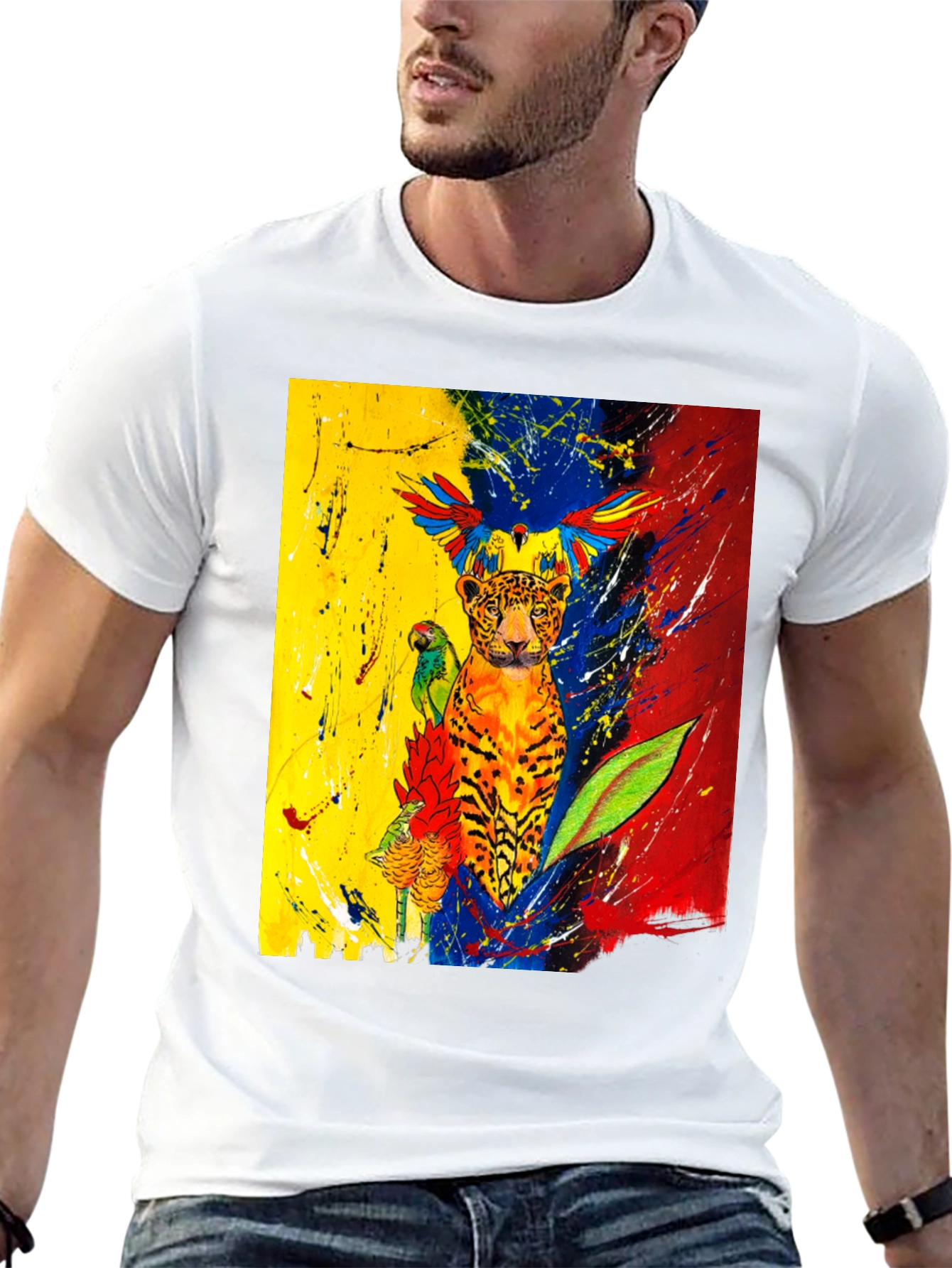 Vibrant Wildlife Art T-Shirt - Black