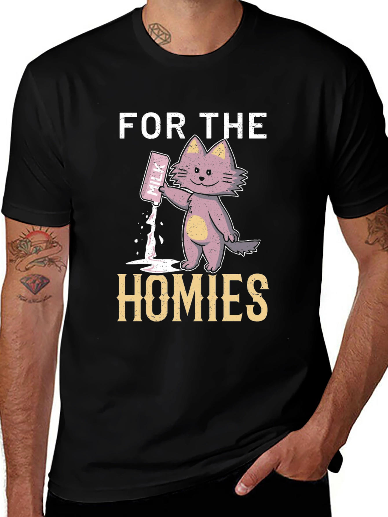 For The Homies Milk Cat Graphic T-Shirt