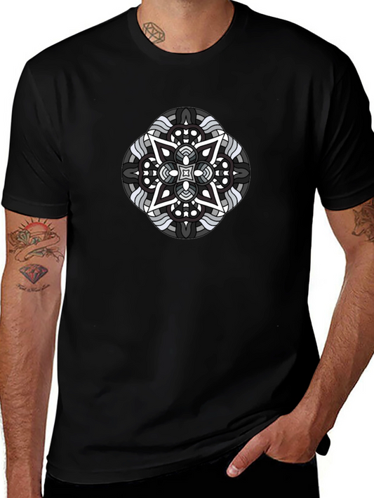 Geometric Mandala Graphic Black T-Shirt