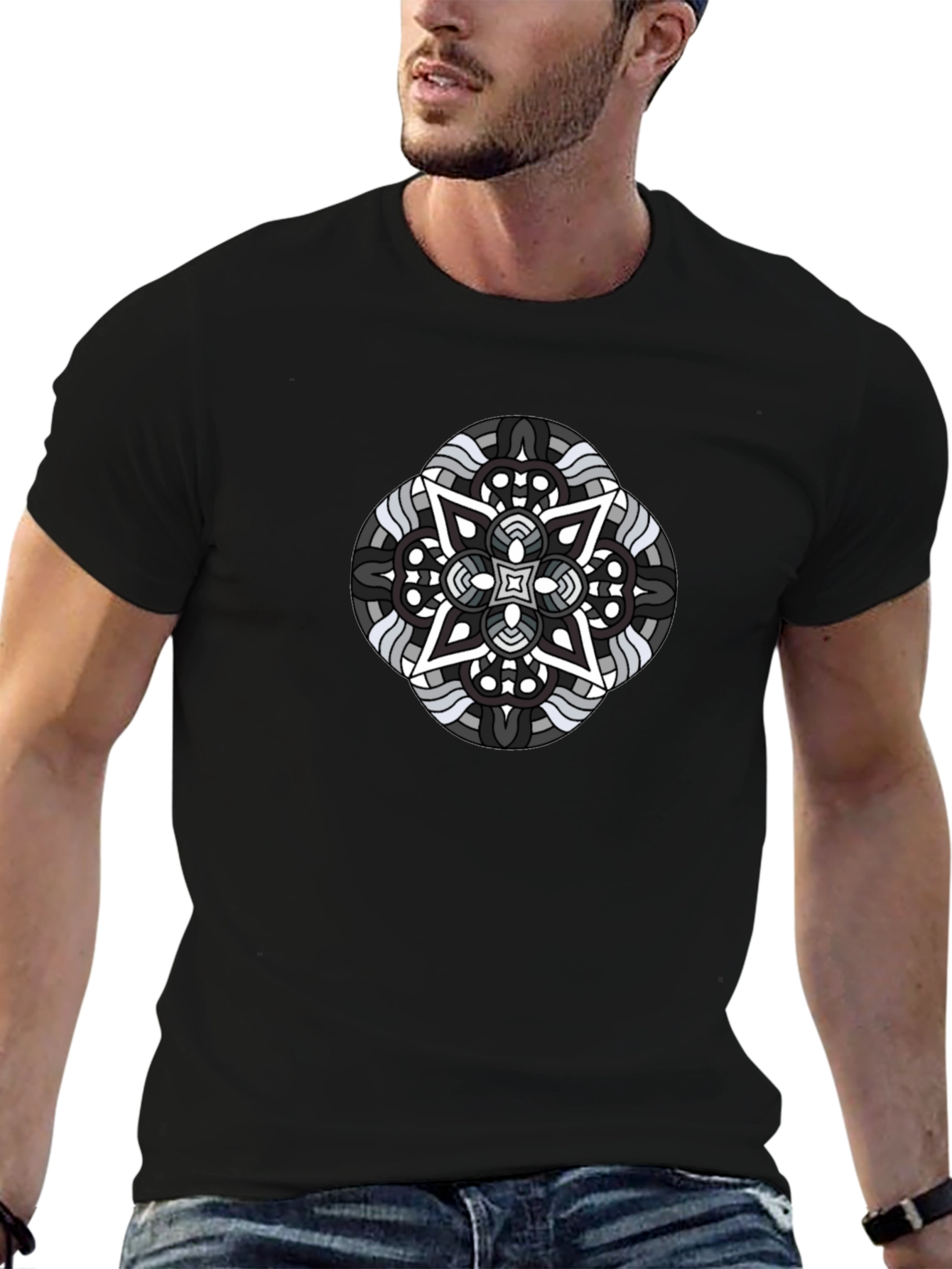 Geometric Mandala Graphic Black T-Shirt